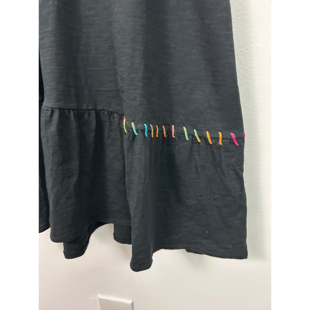 Lisa Todd Black Cotton Ruffle Sleeve Mini Dress Rainbow Whipstitch Small - Picture 10 of 11